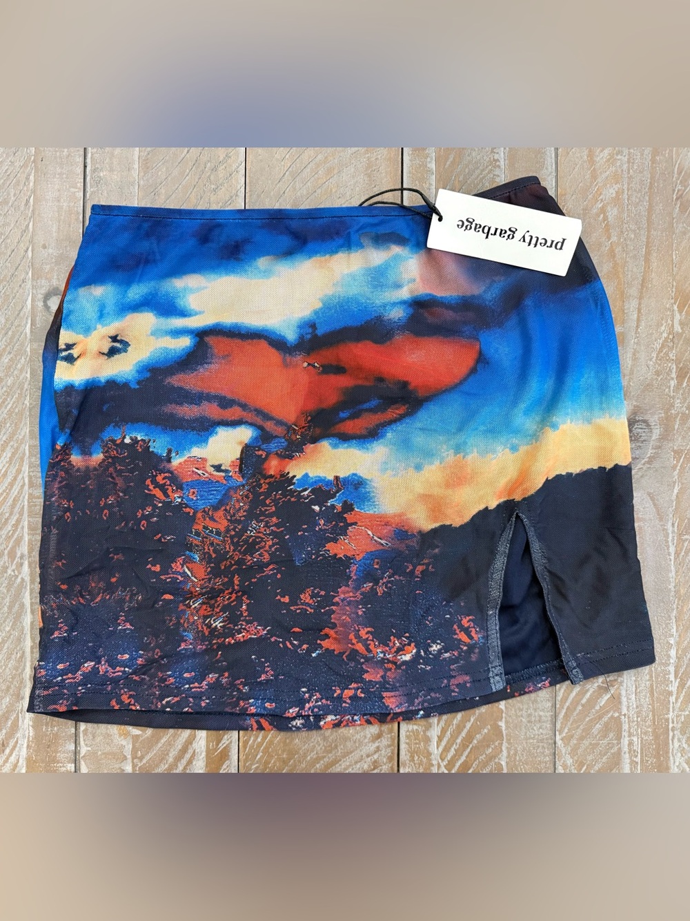 NWT Pretty Garbage Landscape Graphic Print Mini Skirt Slit